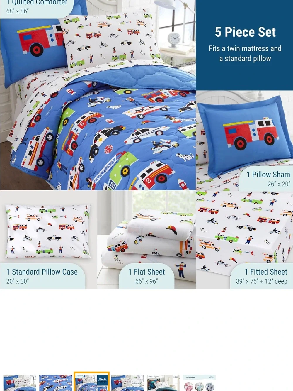 Wildkin Twin Bed in a Bag 5-Piece Microfiber Bedding Set with Comforter